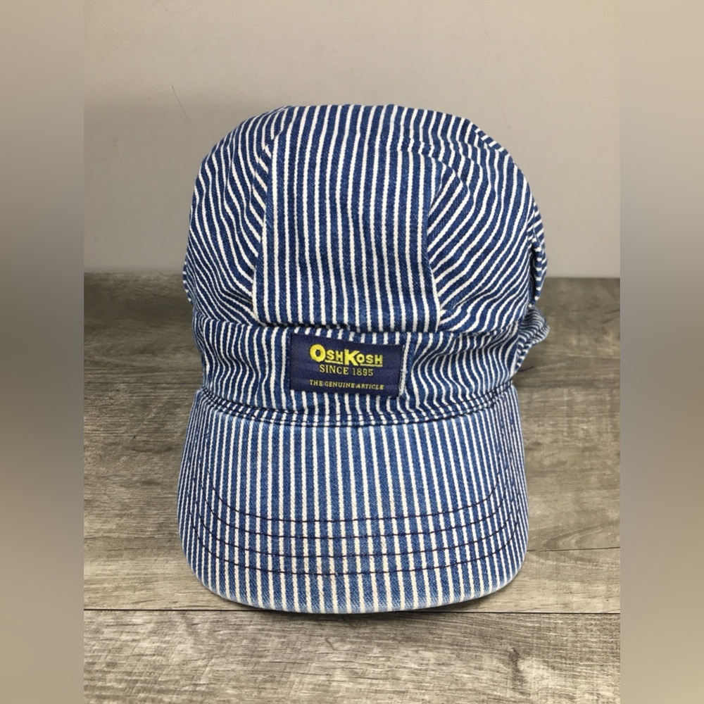 Vintage OshKosh Railroad Hat Cap Engineer Conductor SnapBack Striped Made in USA